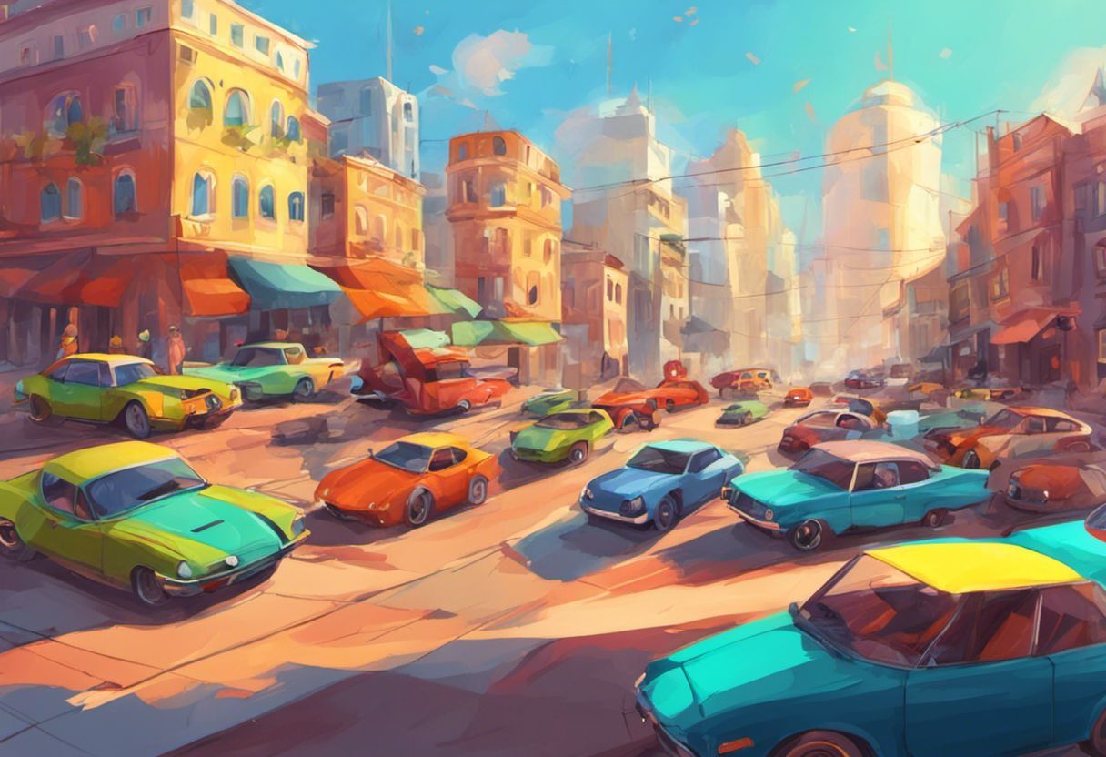 Une scène animée d'une ville remplie de voitures